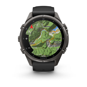 Garmin fēnix 9 Pro – inReach®, 43 mm, Tytanowy w kolorze Carbon Gray z powłoką (DLC) z silikonowym paskiem w kolorze Black / Pebble Gray