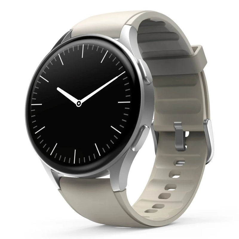 Smartwatch Hama 8900 GPS AMOLED 1.3 szara koperta srebrna ramka pasek silikonowy