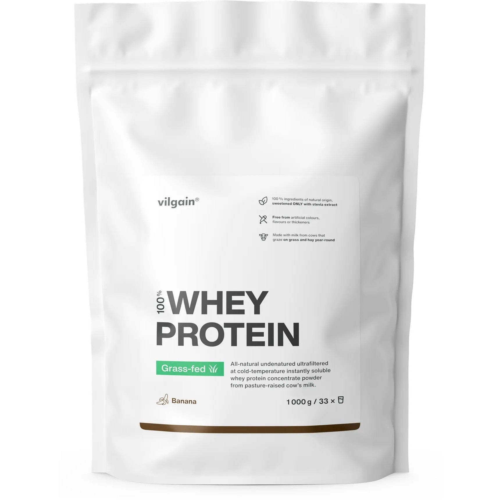 Vilgain Grass-Fed Whey Protein – Białko serwatkowe, 1 000 g, Banan