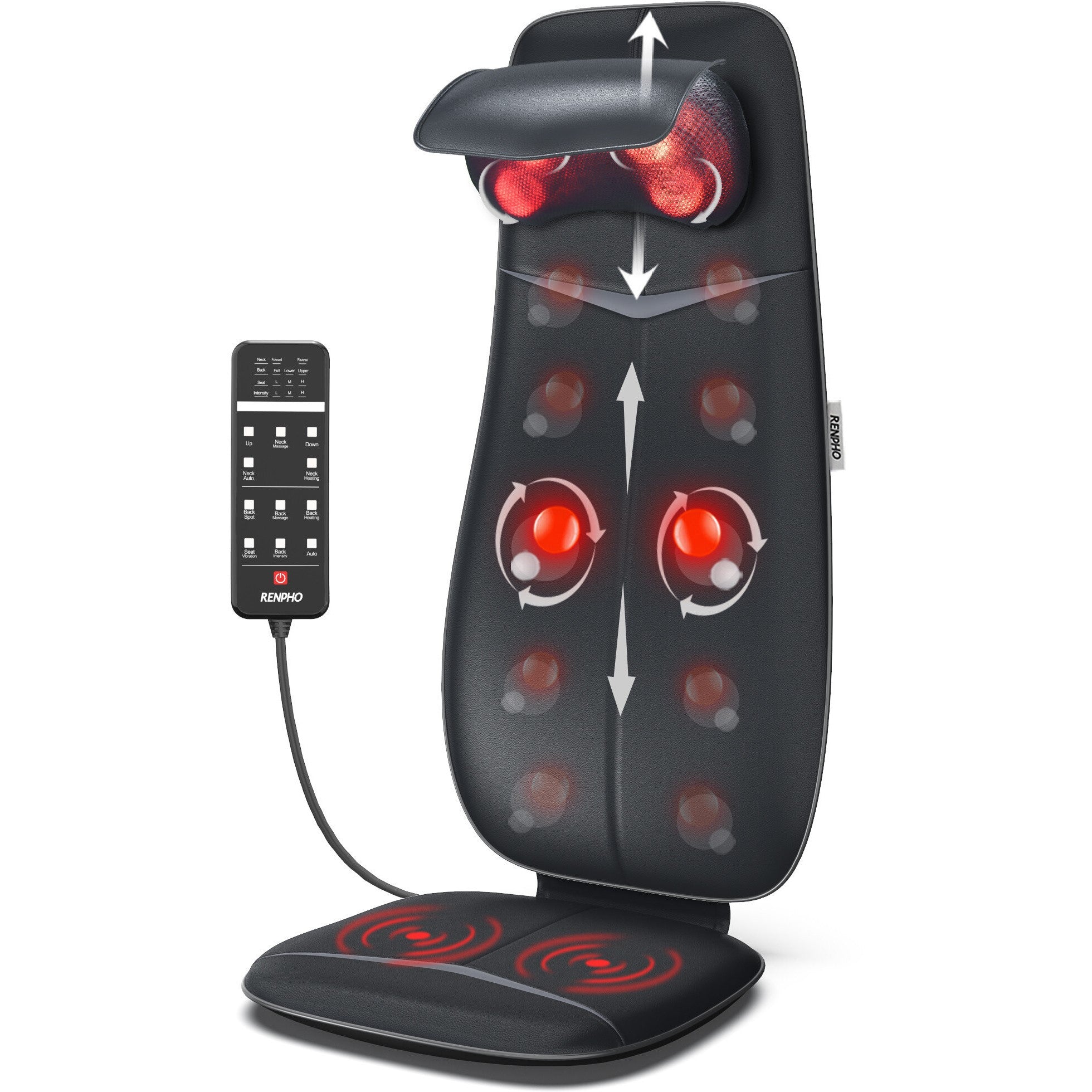 Renpho Shiatsu BM076 – Mata masująca z regulacją wysokości karku i funkcją ciepła, Czarny