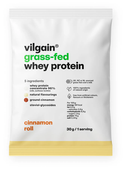 Vilgain Grass-Fed Whey Protein – Koncentrat białka serwatkowego, 30 g, Rolka cynamonowa