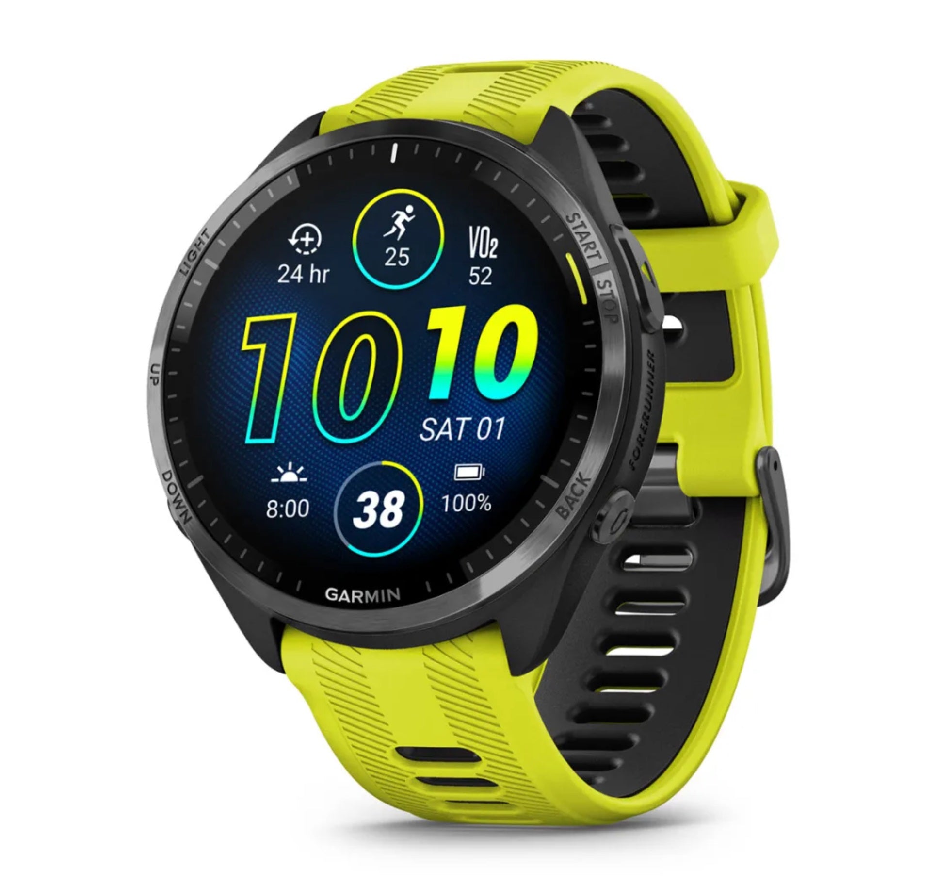 Garmin Forerunner 965 Szara ramka tytanowa z powłoką węglową DLC z czarną kopertą z jaskrawożółtym/czarnym silikonowym paskiem