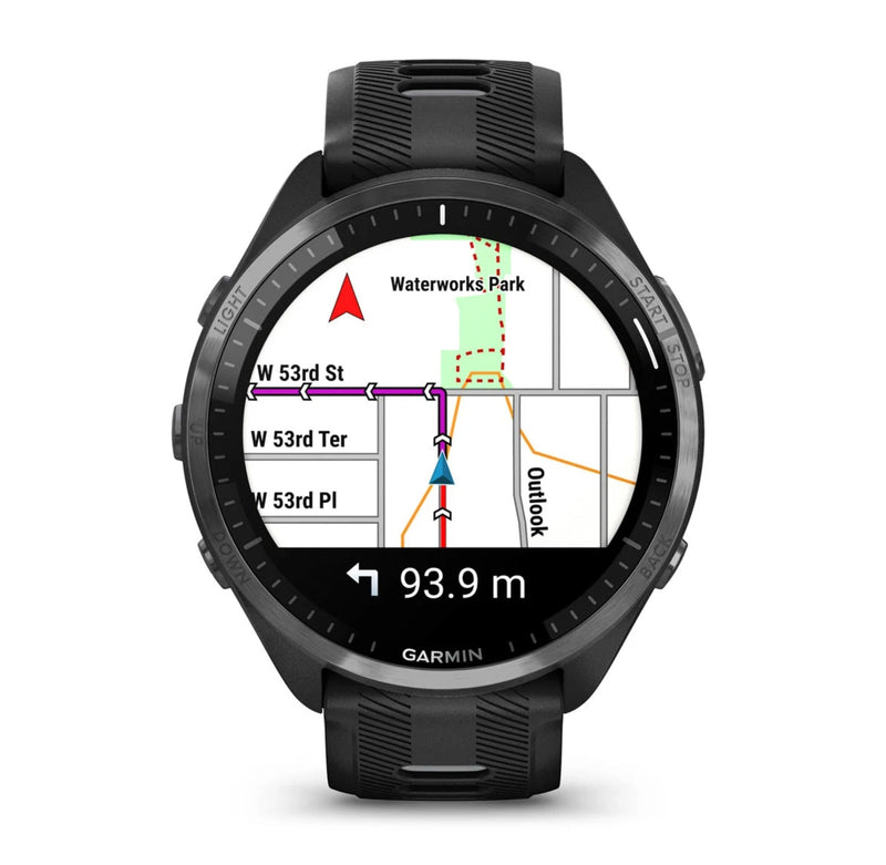 Garmin Forerunner 965 Szara ramka tytanowa z powłoką węglową DLC z czarną kopertą i czarnym/jasnoszarym silikonowym paskiem