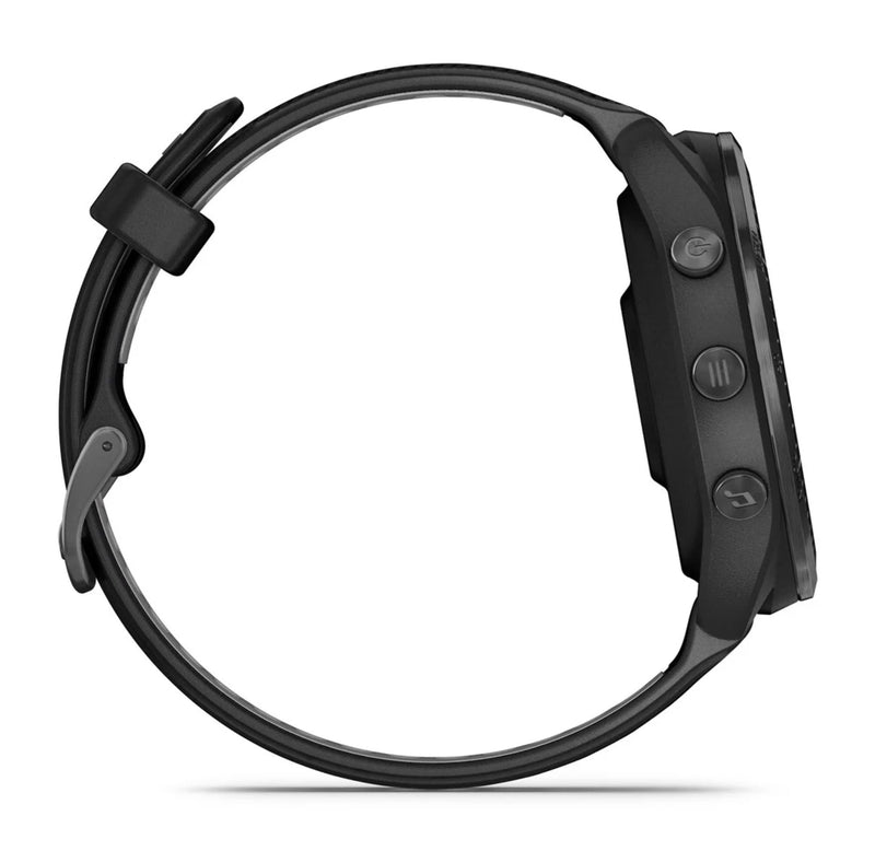 Garmin Forerunner 965 Szara ramka tytanowa z powłoką węglową DLC z czarną kopertą i czarnym/jasnoszarym silikonowym paskiem