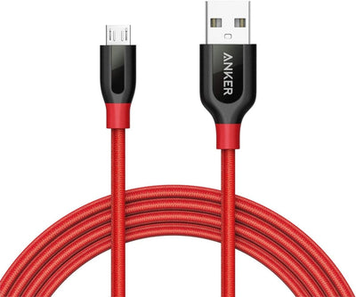 Anker Kabel Powerline+ Pleciony, Micro USB do USB-A, 1,8 m, Czerwony