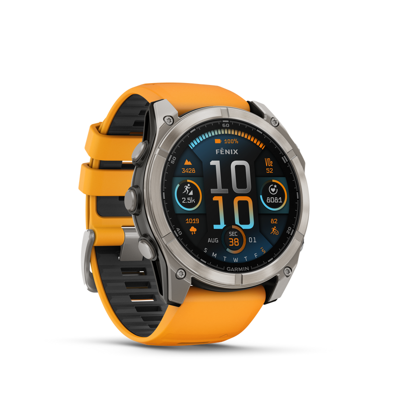 Garmin Fenix 8 51mm, AMOLED, Sapphire, Tytanowy z paskiem silikonowym w kolorze Spark orange / Graphite