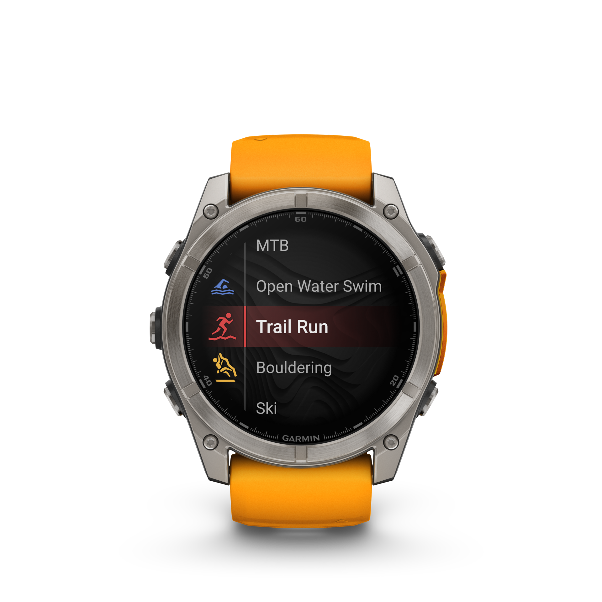 Garmin Fenix 8 51mm, AMOLED, Sapphire, Tytanowy z paskiem silikonowym w kolorze Spark orange / Graphite