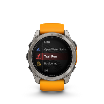 Garmin Fenix 8 51mm, AMOLED, Sapphire, Tytanowy z paskiem silikonowym w kolorze Spark orange / Graphite