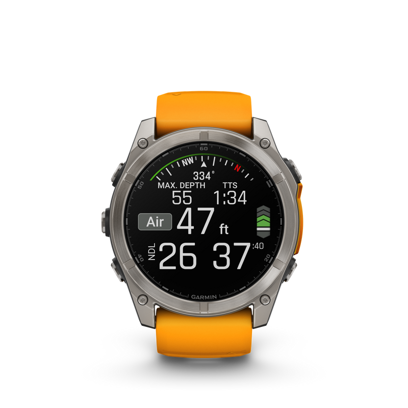 Garmin Fenix 8 51mm, AMOLED, Sapphire, Tytanowy z paskiem silikonowym w kolorze Spark orange / Graphite