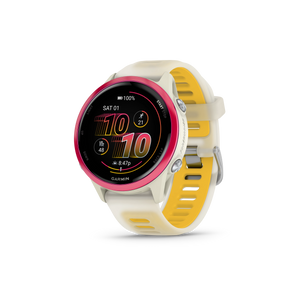 Garmin Forerunner 570 - 42mm Aluminiowy w kolorze Raspberry z półprzezroczystym paskiem w kolorze Bone/Mango