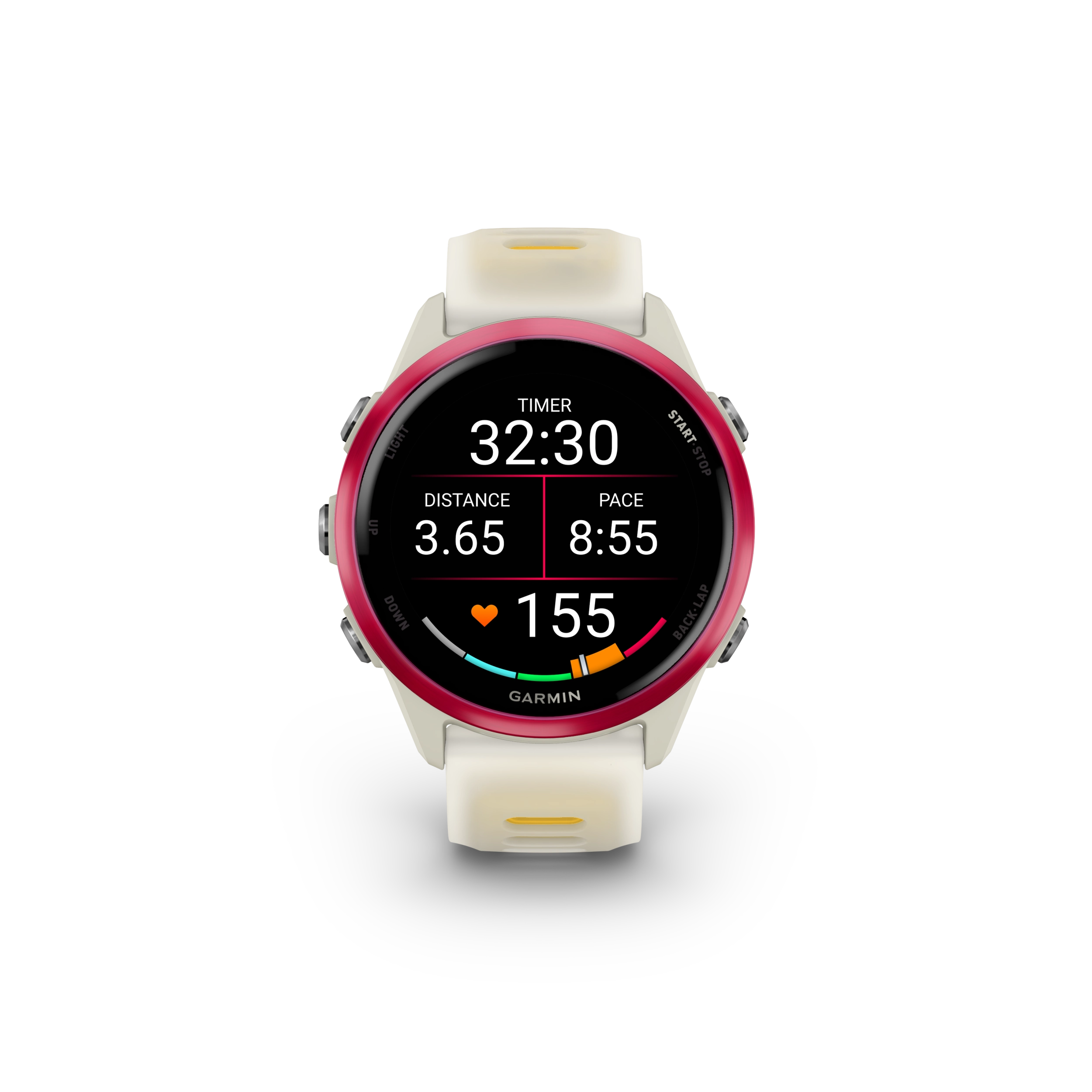 Garmin Forerunner 570 - 42mm Aluminiowy w kolorze Raspberry z półprzezroczystym paskiem w kolorze Bone/Mango