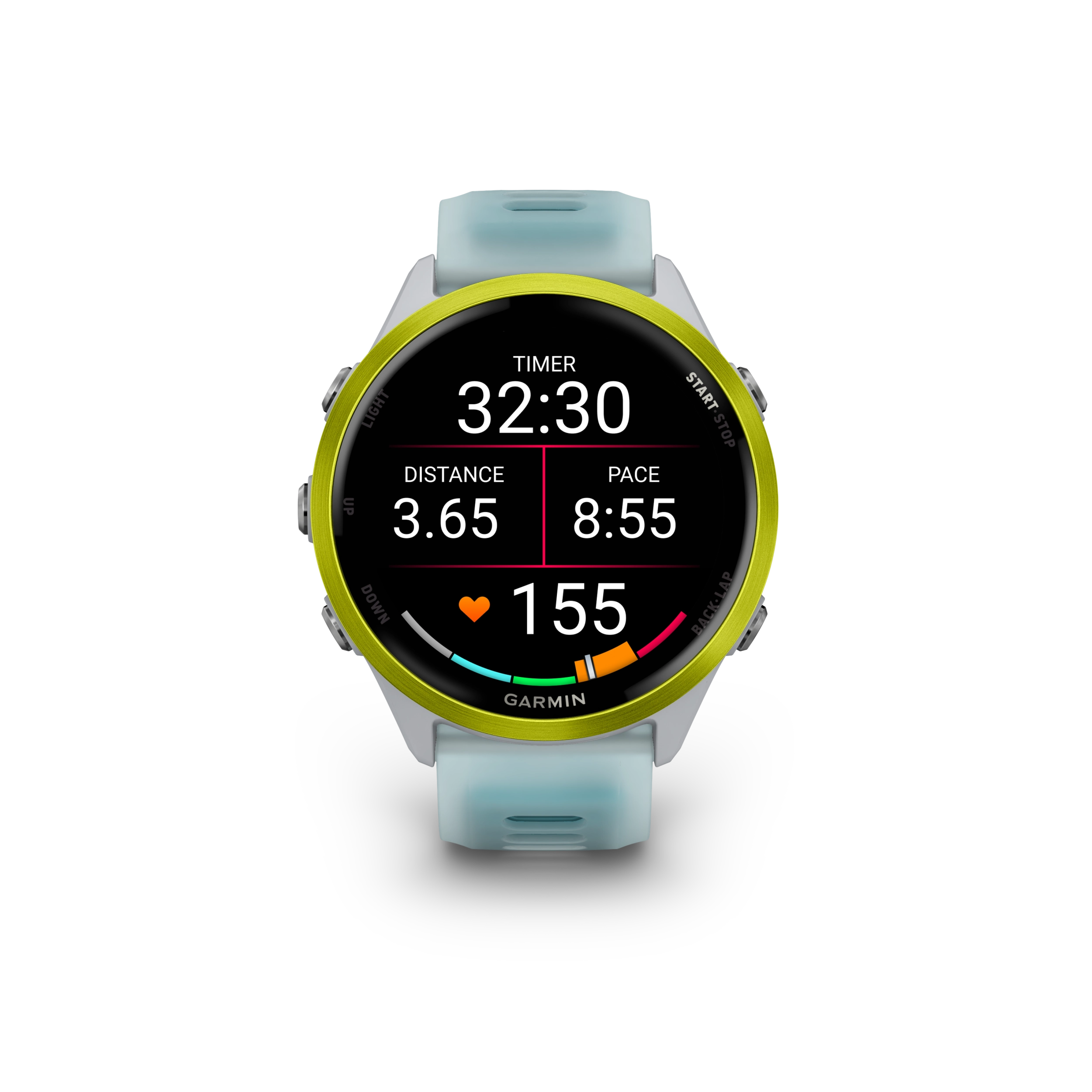 Garmin Forerunner 570 - 47mm Aluminiowy w kolorze Amp Yellow z półprzezroczystym paskiem w kolorze Whitestone/Turquoise