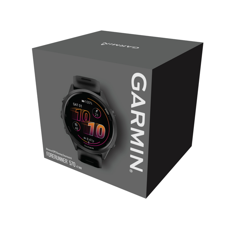 Garmin Forerunner 570 - 47mm Aluminiowy w kolorze Slate Grey z półprzezroczystym paskiem w kolorze Black/Black