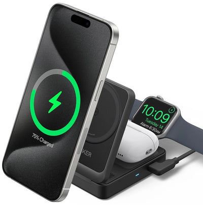 Anker Stacja Ładowarka Bezprzewodowa MagGo 3w1, 15W, Qi2, Czarna