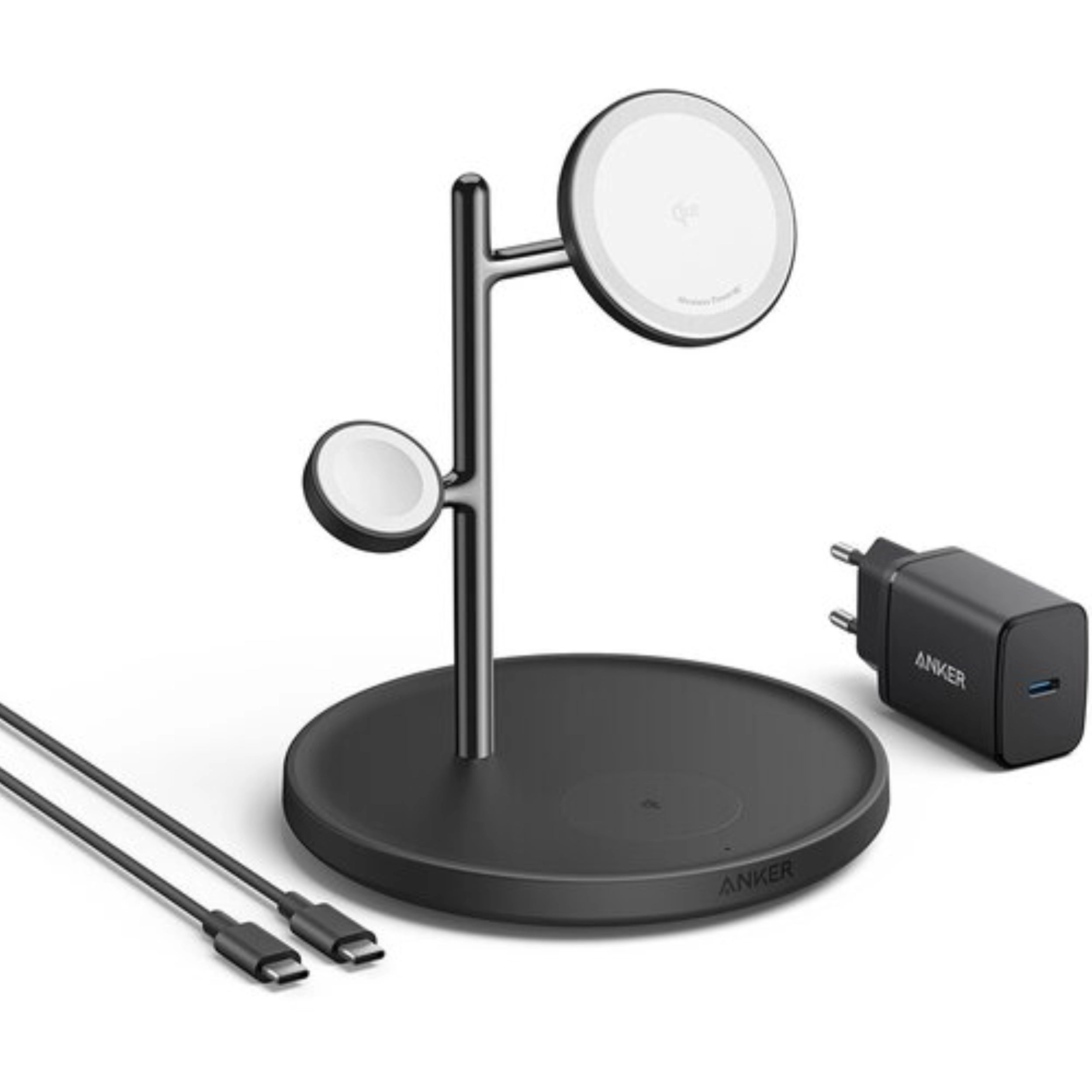 Anker Stacja Ładowania Bezprzewodowego MagGo 3-w-1, 15W, Stojak, Czarna
