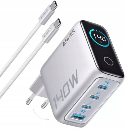 Anker Ładowarka PD 3.1, 140W, 4 Porty, z Kablem USB-C, Srebrna