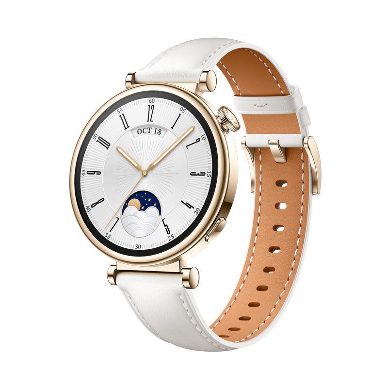 HUAWEI WATCH GT 4 41mm Classic elegancki smartwatch damski biały złota koperta