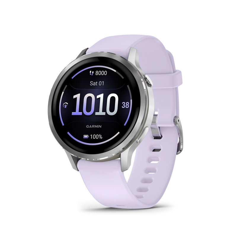 Garmin Venu 4 – 41 mm, Silver z paskiem silikonowym w kolorze Periwinkle