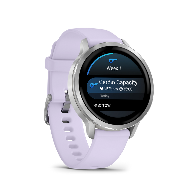 Garmin Venu 4 – 41 mm, Silver z paskiem silikonowym w kolorze Periwinkle