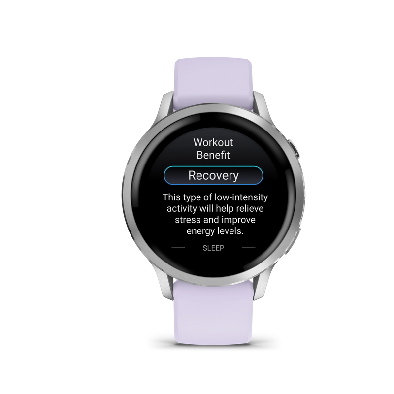 Garmin Venu 4 – 41 mm, Silver z paskiem silikonowym w kolorze Periwinkle