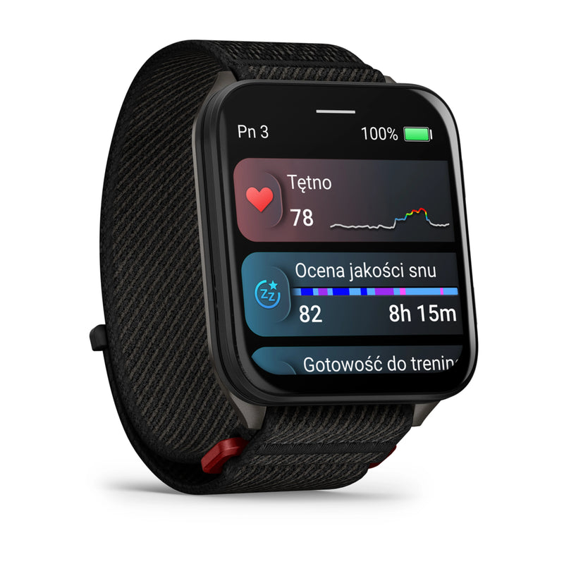 Garmin Venu X1, Black z tytanowym deklem w kolorze Slate i nylonowym paskiem ComfortFit w kolorze Black