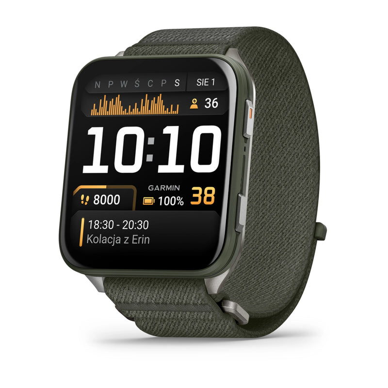 Garmin Venu X1, Moss z tytanowym deklem i nylonowym paskiem ComfortFit w kolorze Moss