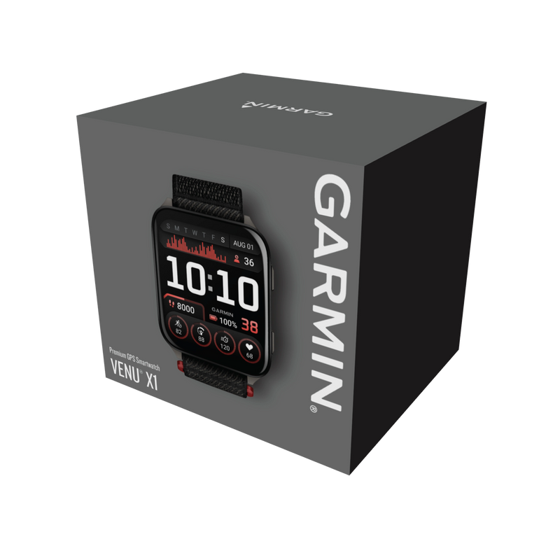 Garmin Venu X1, Black z tytanowym deklem w kolorze Slate i nylonowym paskiem ComfortFit w kolorze Black