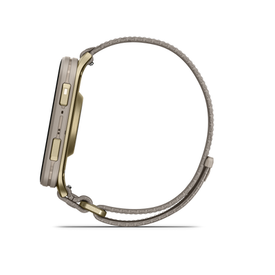 Garmin Venu X1, Soft Gold z tytanowym deklem i nylonowym paskiem ComfortFit w kolorze French Gray