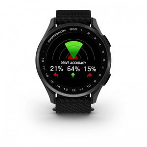 Garmin Approach S50 Aluminiowy bezel w kolorze Slate z czarnym, nylonowym paskiem ComfortFit