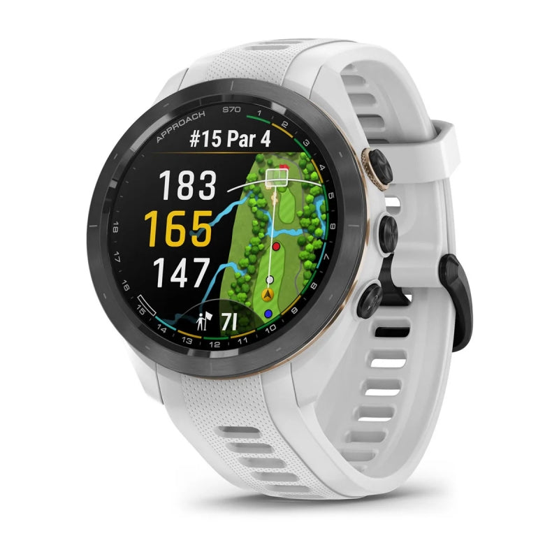 Garmin Approach S70 - 42 mm  Ceramiczna ramka w kolorze czarnym/Peach i silikonowa opaska w kolorze białym