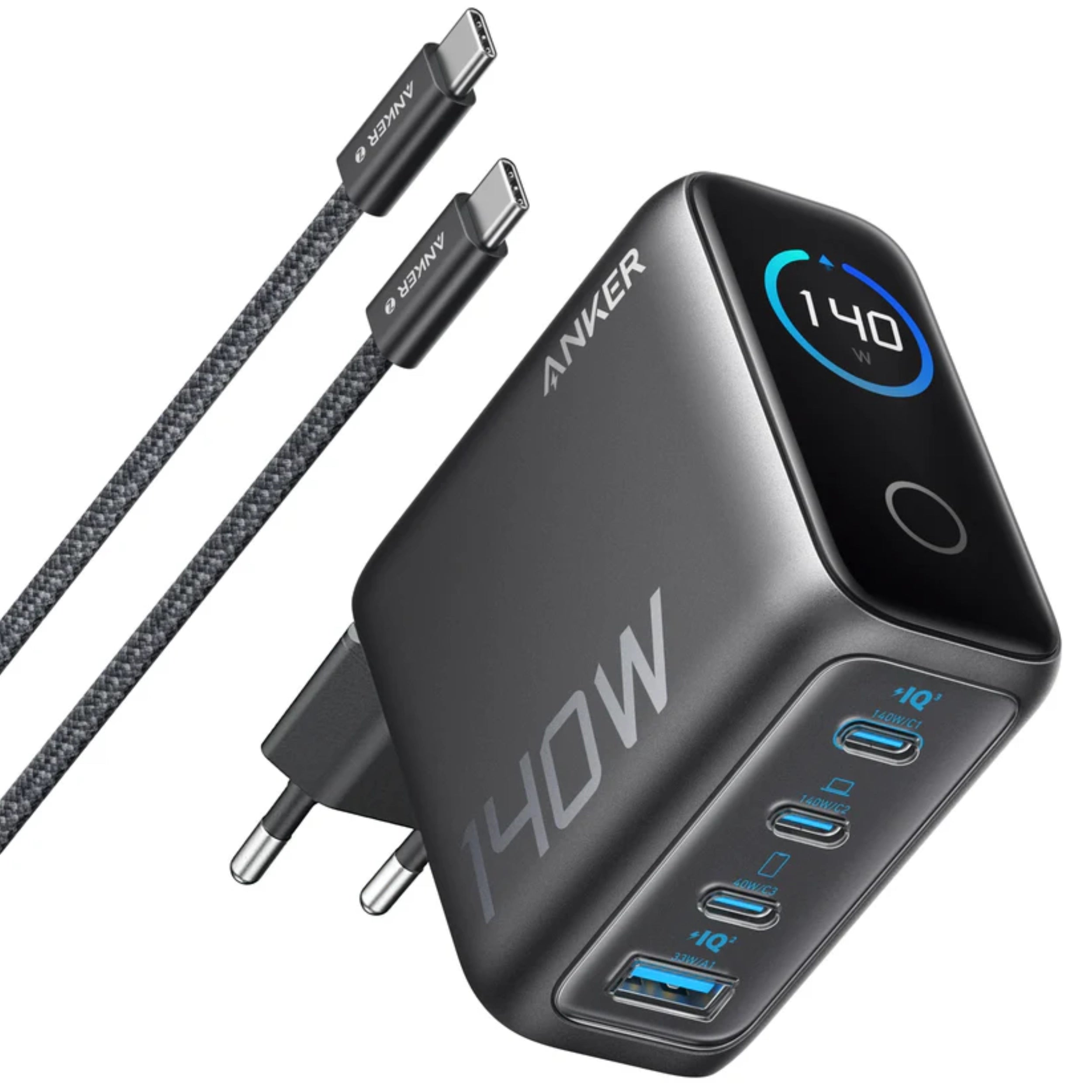 Anker Ładowarka PD 3.1, 140W, 4 Porty, z Kablem USB-C, Ciemnoszara