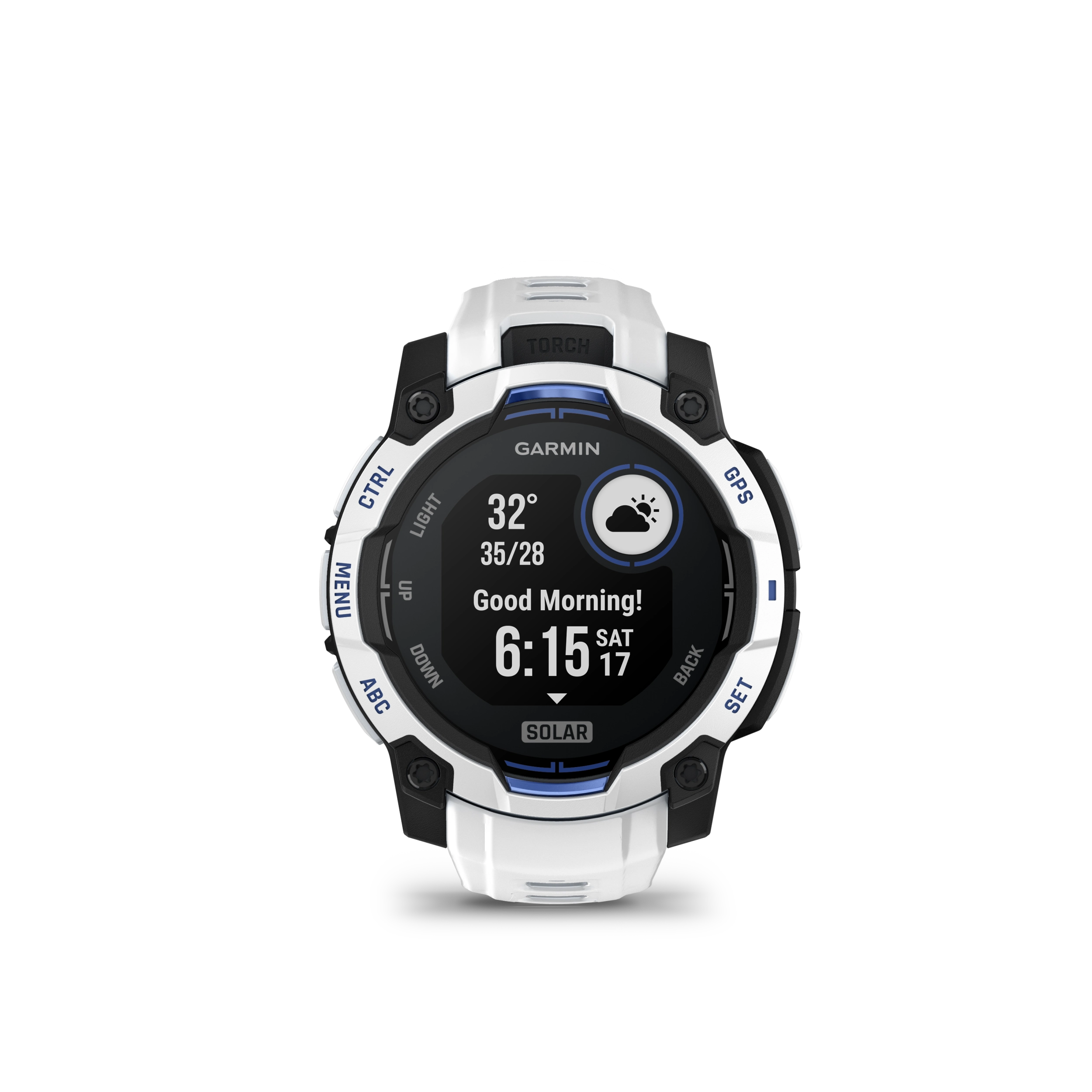Garmin Instinct 3 – 45 mm, Solar Whitestone z paskiem w kolorze Whitestone / Bolt blue