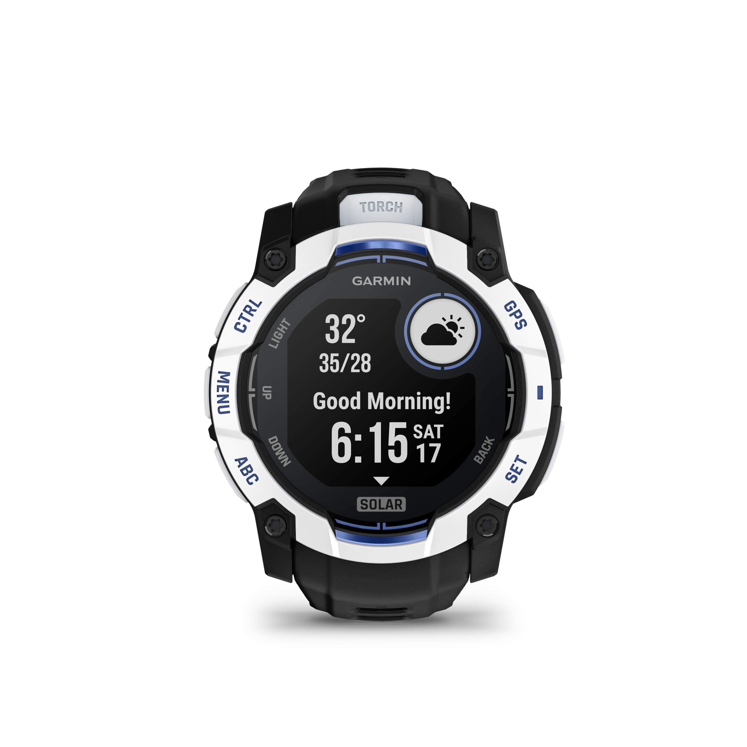 Garmin Instinct 3 – 50 mm, Solar Whitestone z paskiem w kolorze Black / Bolt blue