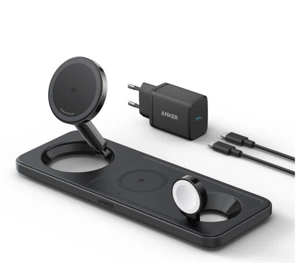 Anker Stacja Ładowarka Bezprzewodowa MagGo, 3w1, USB-C, 15W, Czarna