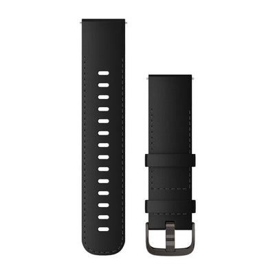 Garmin Pasek z mechanizmem szybkiego odłączania (22 mm) – Czarny skórzany z popielatym, polerowanym zapięciem