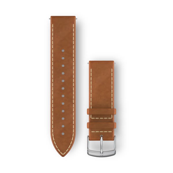Garmin Pasek z mechanizmem szybkiego odłączania (20 mm) – Włoska skóra Tan, Srebrne zapięcie