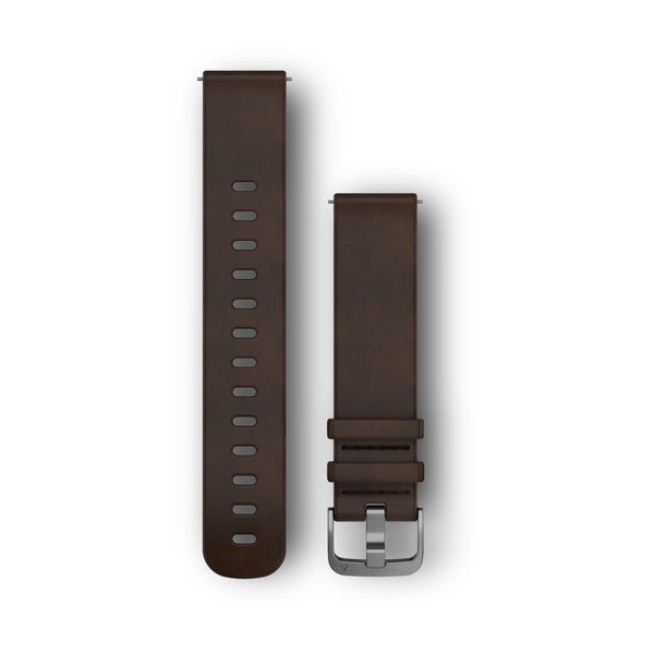 Garmin Pasek z mechanizmem szybkiego odłączania (20 mm) – Skóra Dark brown, Srebrne zapięcie