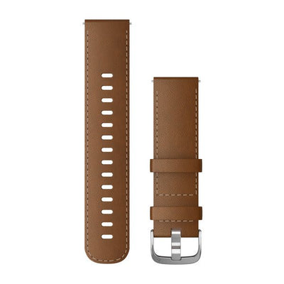 Garmin Pasek z mechanizmem szybkiego odłączania (22 mm) – włoska skóra (brązowy), Srebrne zapięcie