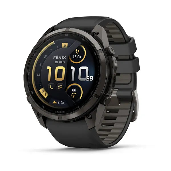 Garmin fēnix® 9 Pro – inReach®, 51 mm, Tytanowy w kolorze Carbon Gray z powłoką (DLC) z silikonowym paskiem w kolorze Black / Pebble Gray