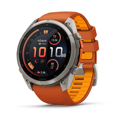 Garmin fēnix 9 Pro – inReach®, 51 mm, Tytanowy z silikonowym paskiem w kolorze Autumn Orange / Spark Orange