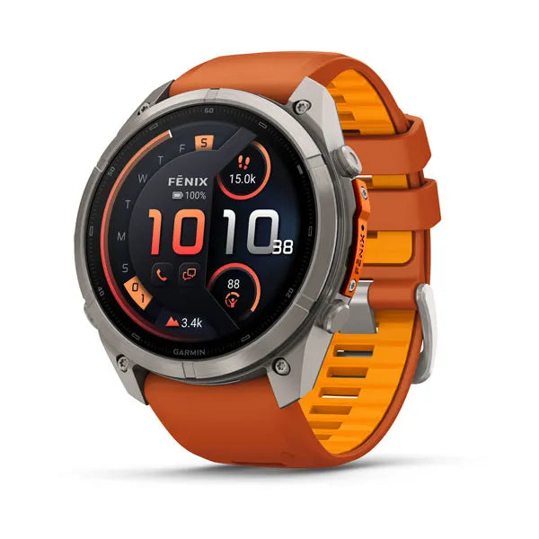Garmin fēnix 9 Pro – inReach®, 51 mm, Tytanowy z silikonowym paskiem w kolorze Autumn Orange / Spark Orange