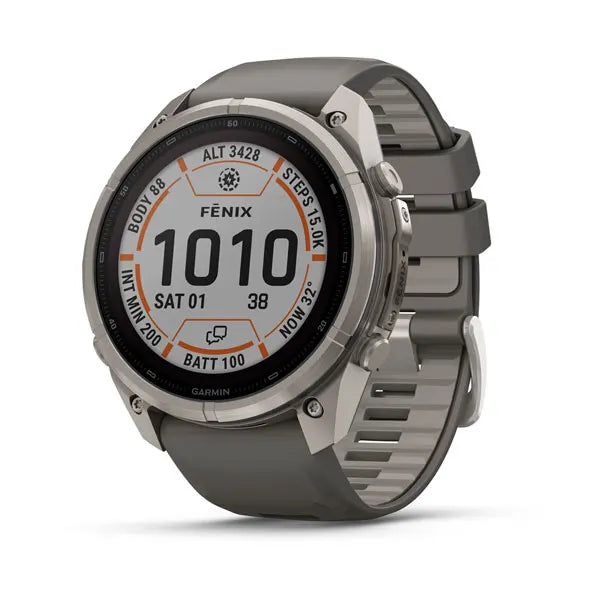 Garmin fēnix 9 Pro Solar– inReach®, 51 mm, Tytanowy z silikonowym paskiem w kolorze Pebble Gray
