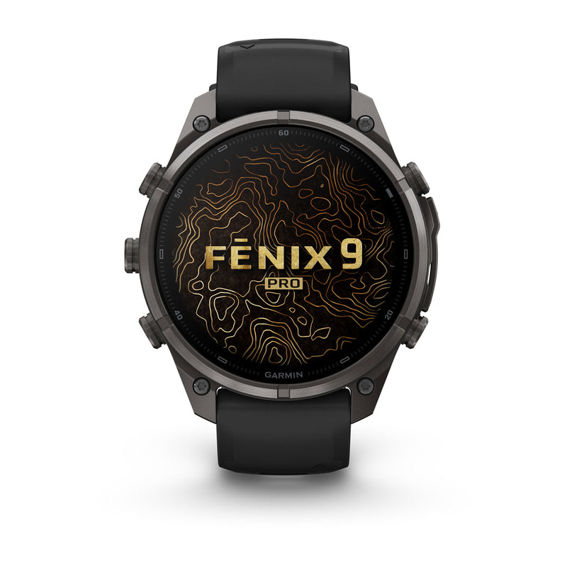 Garmin fēnix® 9 Pro – smartwatch, 47 mm, Tytanowy w kolorze Carbon Gray z powłoką (DLC) z silikonowym paskiem w kolorze Black / Pebble Gray