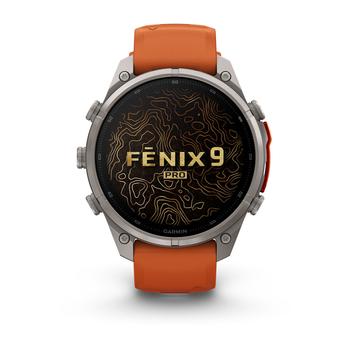 Garmin fēnix 9 Pro – inReach®, 47 mm, Tytanowy z silikonowym paskiem w kolorze Autumn Orange / Spark Orange