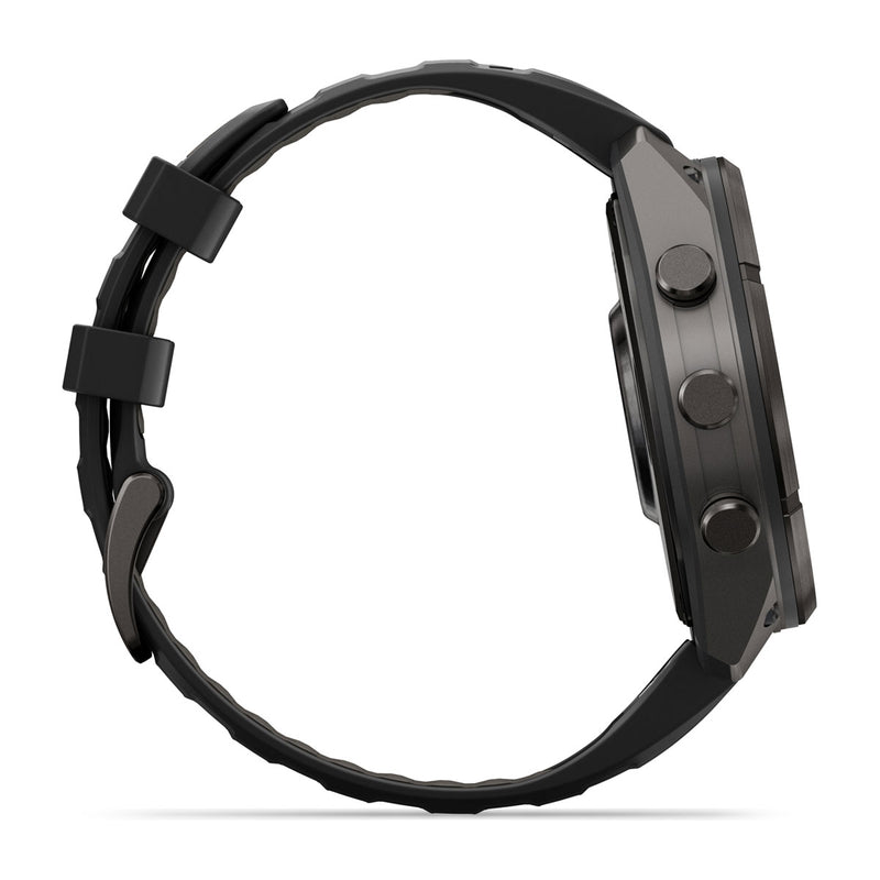 Garmin fēnix 9 Pro – inReach®, 47 mm, Tytanowy w kolorze Carbon Gray z powłoką (DLC) z silikonowym paskiem w kolorze Black / Pebble Gray