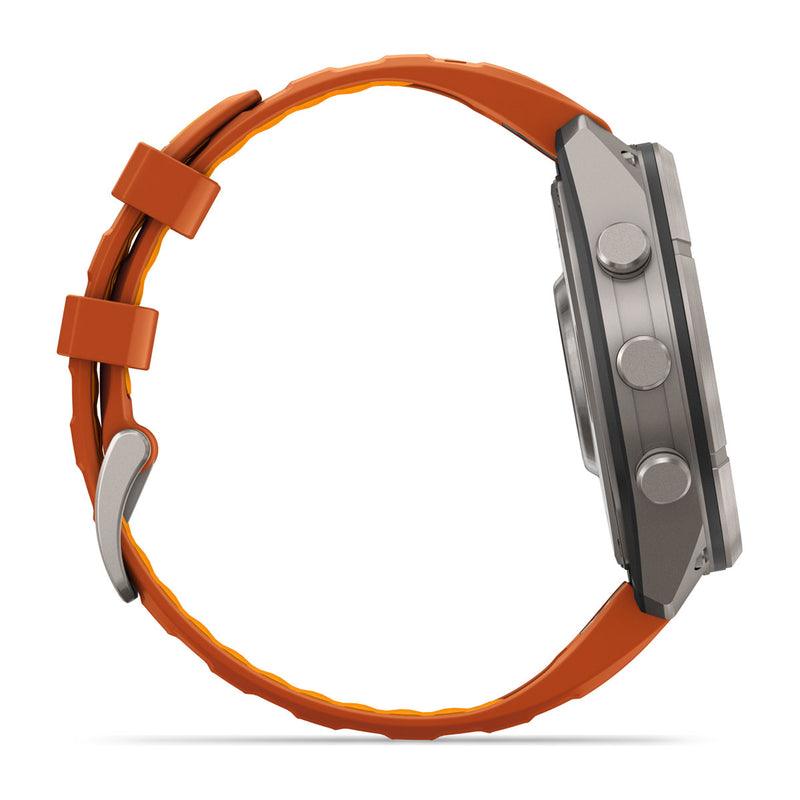 Garmin fēnix 9 Pro – inReach®, 47 mm, Tytanowy z silikonowym paskiem w kolorze Autumn Orange / Spark Orange