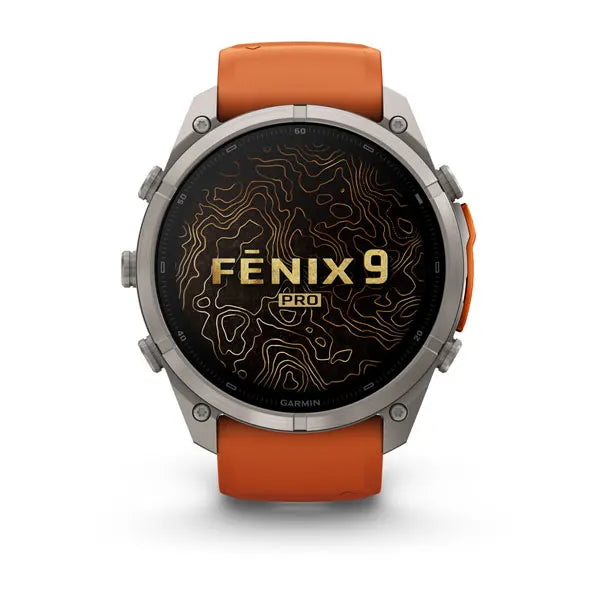 Garmin fēnix 9 Pro – inReach®, 51 mm, Tytanowy z silikonowym paskiem w kolorze Autumn Orange / Spark Orange