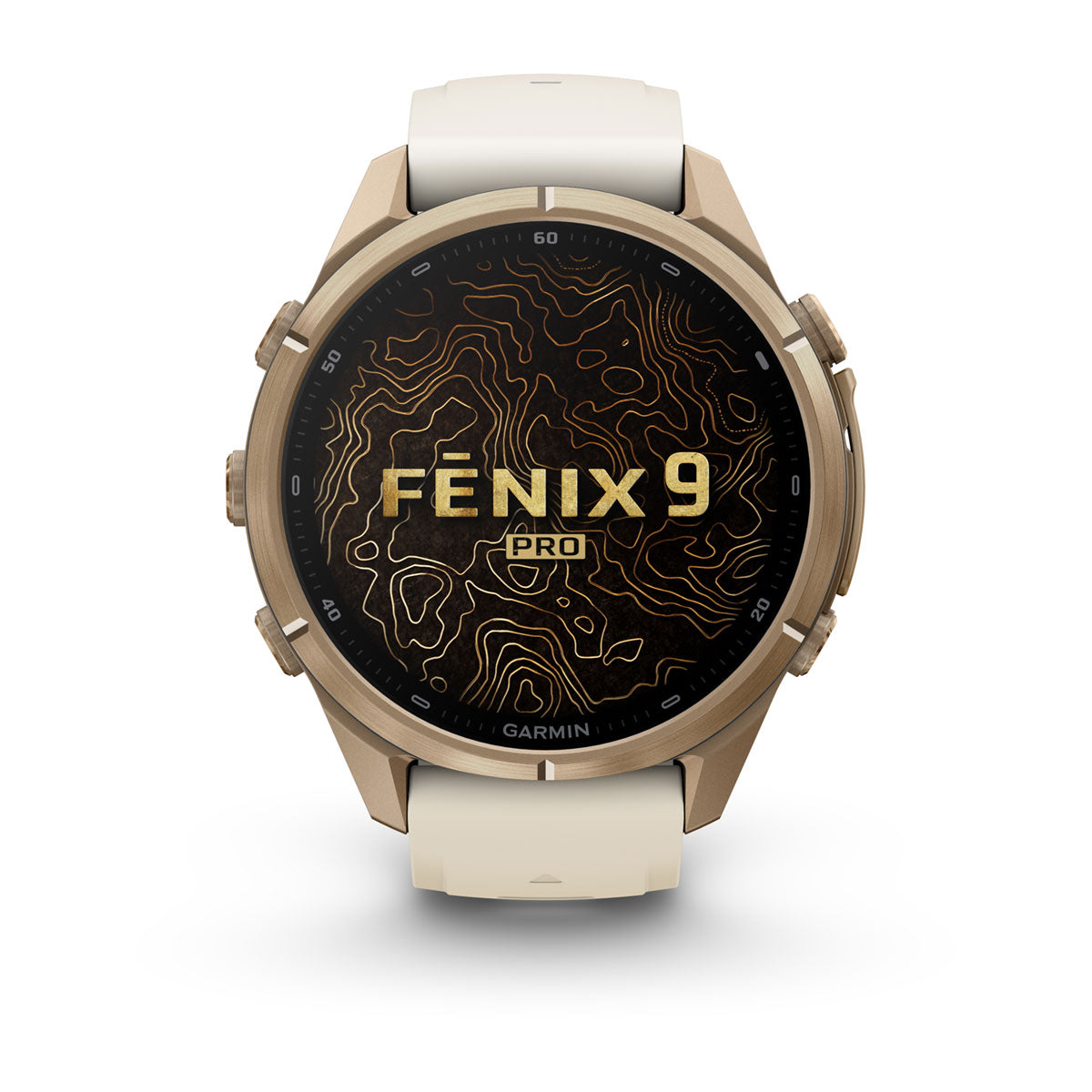 Garmin fēnix 9 Pro – inReach®, 43 mm, Tytanowy w kolorze Autumn Gold z silikonowym paskiem w kolorze Cream / French Gray