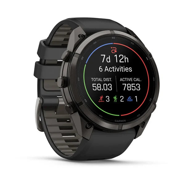 Garmin fēnix 9 Pro – smartwatch, 51 mm, Tytanowy w kolorze Carbon Gray z powłoką (DLC) z silikonowym paskiem w kolorze Black / Pebble Gray