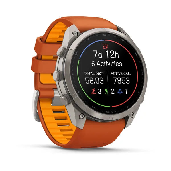Garmin fēnix 9 Pro – inReach®, 51 mm, Tytanowy z silikonowym paskiem w kolorze Autumn Orange / Spark Orange